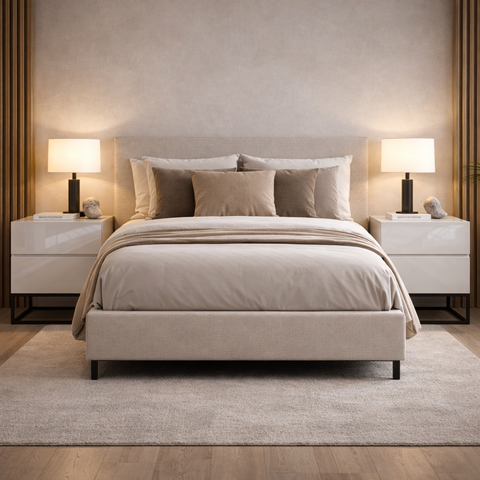 Kit 2 Mesas de Cabeceira para Quarto Casal Eros 45cm Base Ferro Estilo Moderno Pés Preto:off