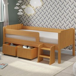 Cama Solteiro Quarto Bella com 2 Baús e Escada Nature Nature - 1