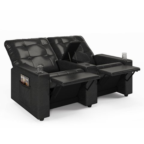 Poltrona do Papai Reclinável Cinema 2 Lugares Manual Baú Usb Haifa F05 Facto Preto B - Lyam Decor