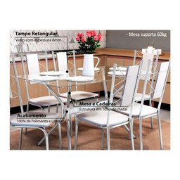 Conjunto: Mesa de Cozinha Reno c/ Tampo de Vidro 150cm + 6 Cadeiras Florença Cromada - Assento - 3