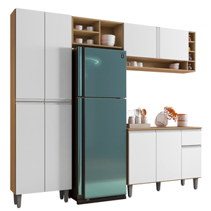 Kit de Cozinha Completo 230cm Vanessa 3 Peças Ajl Móveis:amêndoa Branco