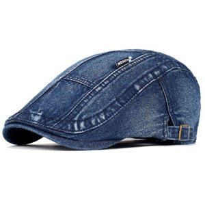 Boina Italiana Jeans Algodão de Jornaleiro Design Liso Ajustável Azul Escuro
