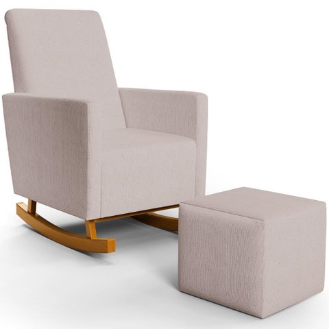 Poltrona de Amamentação com Balanço e Puff Ravena W01 Linho Bege - Lyam Decor