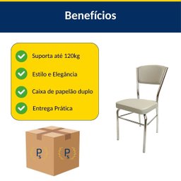 Kit 2 Cadeiras Cozinha Reforço Cromada Assento Grosso Confortável Encosto Estofado Cor Prata - 8