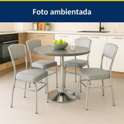 Kit 2 Cadeiras Cozinha Reforço Cromada Assento Grosso Confortável Encosto Estofado Cor Prata - 3