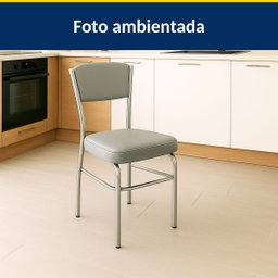 Kit 2 Cadeiras Cozinha Reforço Cromada Assento Grosso Confortável Encosto Estofado Cor Prata - 2