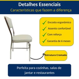 Kit 2 Cadeiras Cozinha Reforço Cromada Assento Grosso Confortável Encosto Estofado Cor Prata - 4