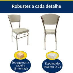 Kit 2 Cadeiras Cozinha Reforço Cromada Assento Grosso Confortável Encosto Estofado Cor Prata - 5