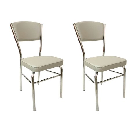 Kit 2 Cadeiras Cozinha Reforço Cromada Assento Grosso Confortável Encosto Estofado Cor Prata