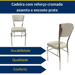 Kit 2 Cadeiras Cozinha Reforço Cromada Assento Grosso Confortável Encosto Estofado Cor Prata - 6