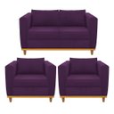 Ver imagem 1 de Kit Sofá 2 Lugares e 2 Poltronas Europa Suede Roxo Doce Sonho Móveis