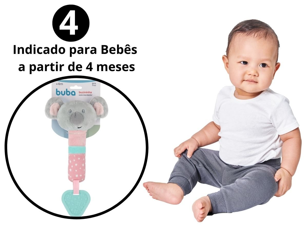 Mordedor com Chocalho Buzininha Buba Coala Rosa Brinquedos para Bebê Pelúcia - 5