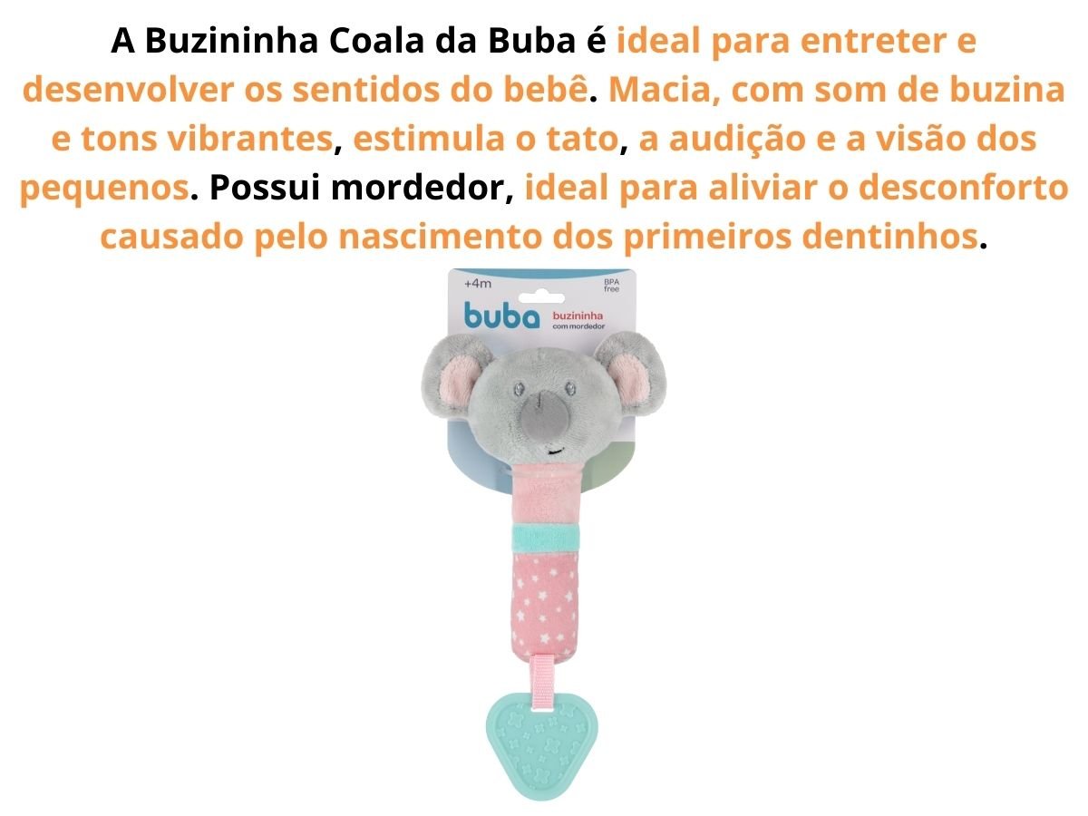 Mordedor com Chocalho Buzininha Buba Coala Rosa Brinquedos para Bebê Pelúcia - 6