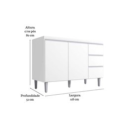 Balcão Gabinete para Pia Andreia sem Tampo 120cm 2 Portas 3 Gavetas Branco - 2