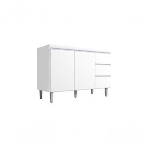 Balcão Gabinete para Pia Andreia sem Tampo 120cm 2 Portas 3 Gavetas Branco