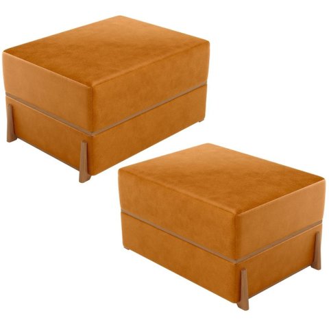 Kit 02 Puffs Decorativo Retangular para Sala de Estar Domus L02 Couríssimo Whisky - Lyam Decor