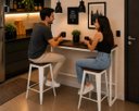 Ver imagem 3 de Mesa Jantar Aparador Bancada Alta Industrial 190x80cm Tampo Vermelho Pés Branco