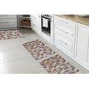 Ver imagem 2 de Kit Tapetes e Passadeira De Cozinha 3 Peças Antiderrapante Ladrilhos Caramelo e Cru