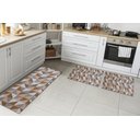 Ver imagem 1 de Kit Tapetes e Passadeira De Cozinha 3 Peças Antiderrapante Ladrilhos Caramelo e Cru