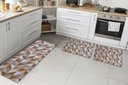 Ver imagem 1 de Kit Tapetes e Passadeira De Cozinha 3 Peças Antiderrapante Ladrilhos Caramelo e Cru