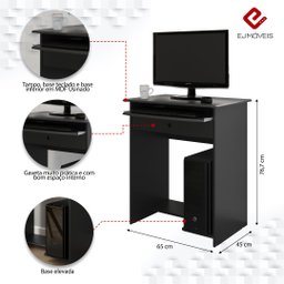 Escrivaninha EJ Móveis Mesa de computador prática com gaveta:Black - 3