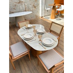Mesa de Jantar Cone Orgânica Beca 120x80cm Madeira Freijó e Offwhite - 6