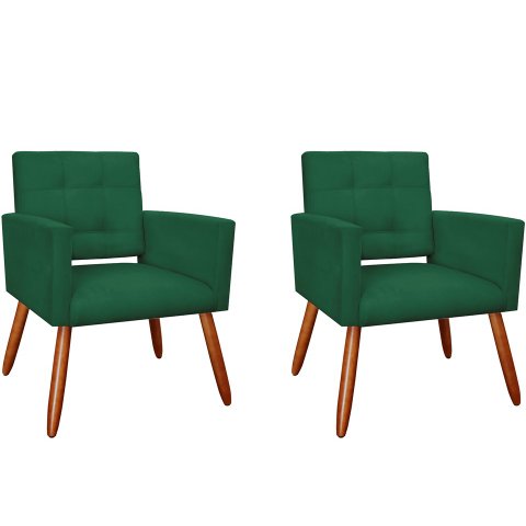 Kit 2 Poltronas Decorativa Camila Suede Verde Pés Madeira Ms Decor