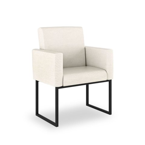 Poltrona Moderna Linho Bege 3 Cores- Base Ferro Preta - Bege