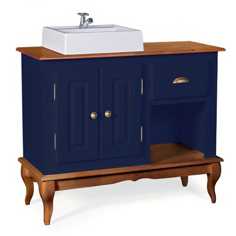 Gabinete para Banheiro 2 Portas com Cuba Dália 3058 - Azul Petróleo/imbuia Glazer