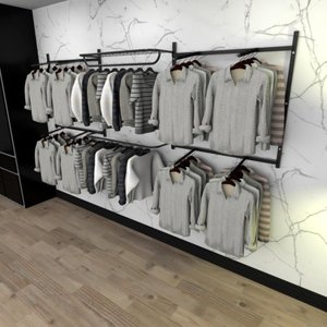 Arara de Roupas para Loja Quarto Closet 18 Peças Regulável 300x100 Cm Cor Preto Kit Clst1b385