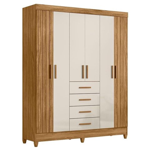 Guarda Roupa Solteiro Ambiente Aruba 6 Portas Freijó Off White - Moval