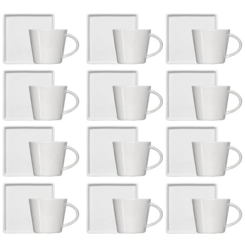 Conjunto 12 Xícaras Café Chá Porcelana Branca 185ml Píres Quadrado Americana Germer