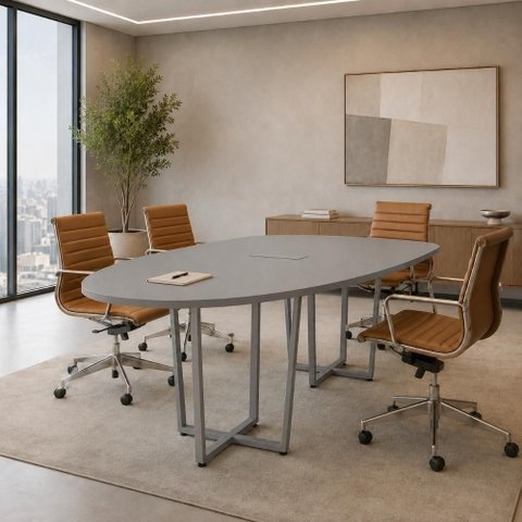 Mesa de Reunião Orgânica 270cm x 160cm Tampo Bipartido Cinza F5 Office