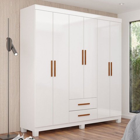 Guarda-roupa Solteiro Aurora 6 Portas 2 Gavetas 22116 Branco - Carioca Móveis
