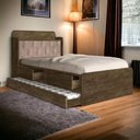 Ver imagem 1 de Cama Tamires Baú Castanho com Auxiliar e Capitonê Bege