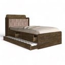 Ver imagem 2 de Cama Tamires Baú Castanho com Auxiliar e Capitonê Bege