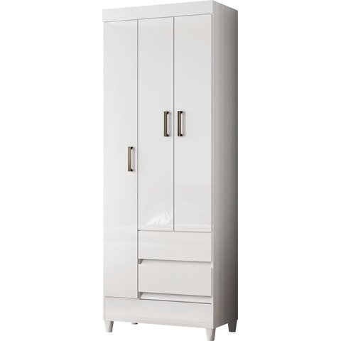 Guarda Roupas Fit 3.2 Santos Andira -3 Portas 2 Gavetas 191x 69 cm:Branco