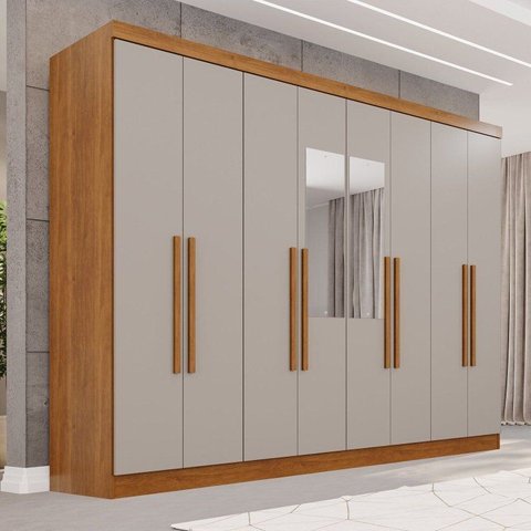 Guarda-Roupa Casal com Espelho 8 Portas 4 Gavetas França Espresso Móveis Off White/Cinamomo