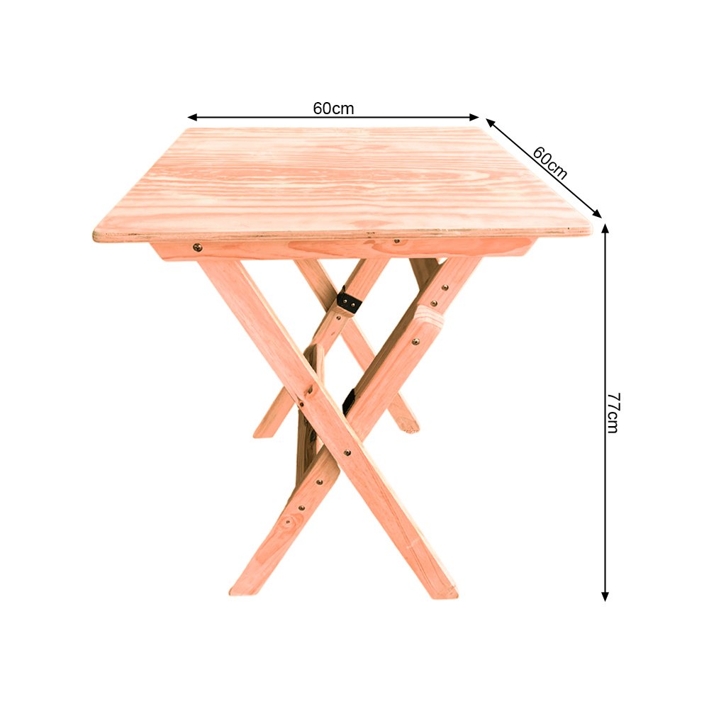 Kit 6 Conjuntos Mesa Dobrável para Bar e Restaurante 60x60cm com 2 Cadeiras em Madeira Maciça - Cru - 5