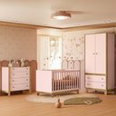 Ver imagem 1 de Quarto Infantil Flora Guarda Roupa 2 Portas, Comoda 4 Gavetas, Berço Rosa Acetinado