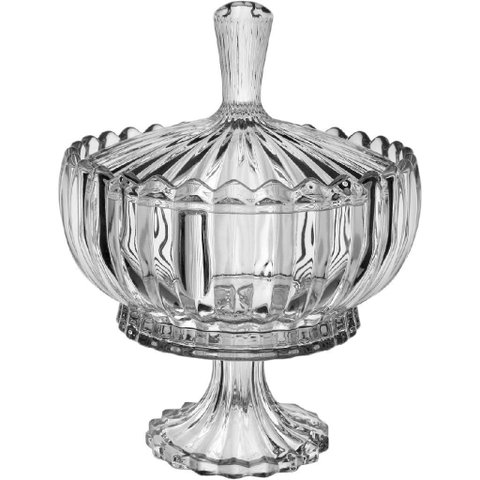 Potiche Decorativo de Cristal Transparente 30x22x22cm Tampa Enfeite Sala Mesa