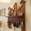 Ver imagem 6 de Porta Chaves de Parede em Madeira Rústico com Prateleira Casinhas Imbuia