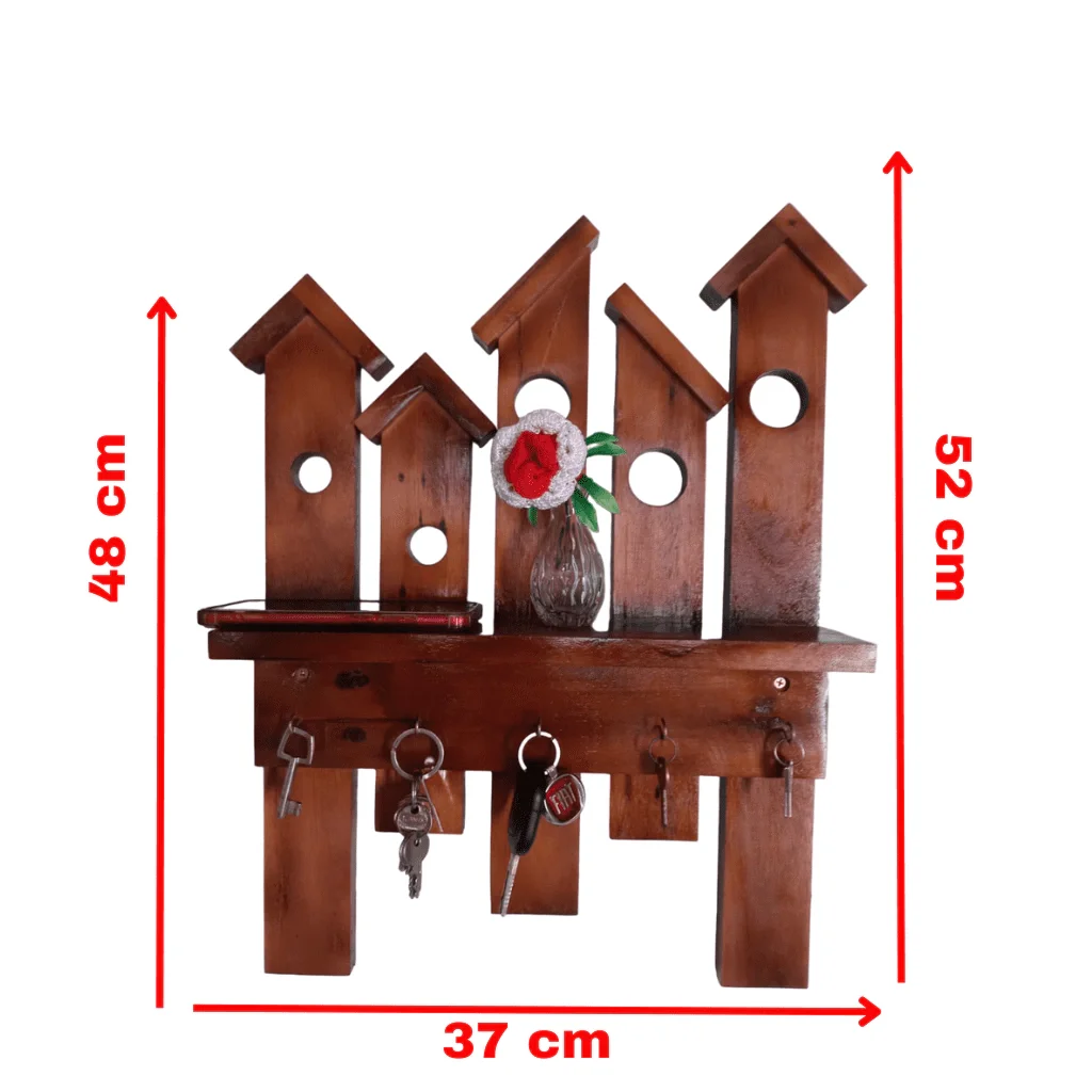 Ver imagem 3 de Chaveiro de Parede Porta Chave Casinhas Nicho Madeira Cor Imbuia