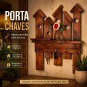 Ver imagem 3 de Porta Chaves de Parede em Madeira Rústico com Prateleira Casinhas Imbuia