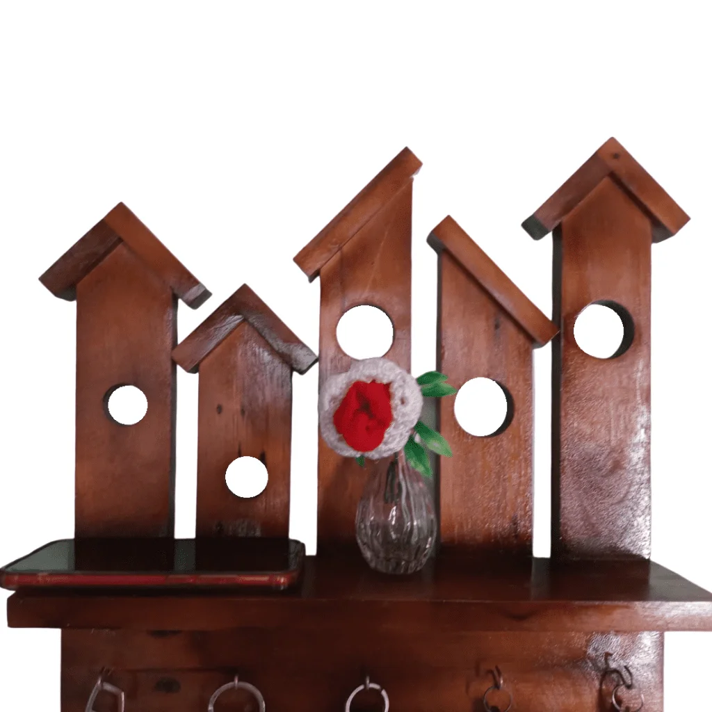 Ver imagem 7 de Chaveiro de Parede Porta Chave Casinhas Nicho Madeira Cor Imbuia