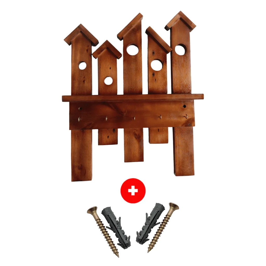 Ver imagem 6 de Chaveiro de Parede Porta Chave Casinhas Nicho Madeira Cor Imbuia