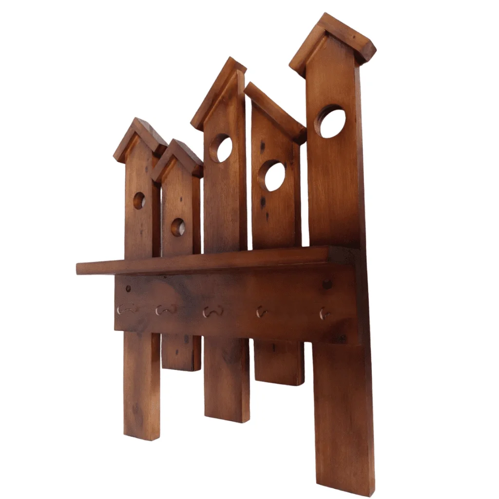 Ver imagem 5 de Chaveiro de Parede Porta Chave Casinhas Nicho Madeira Cor Imbuia