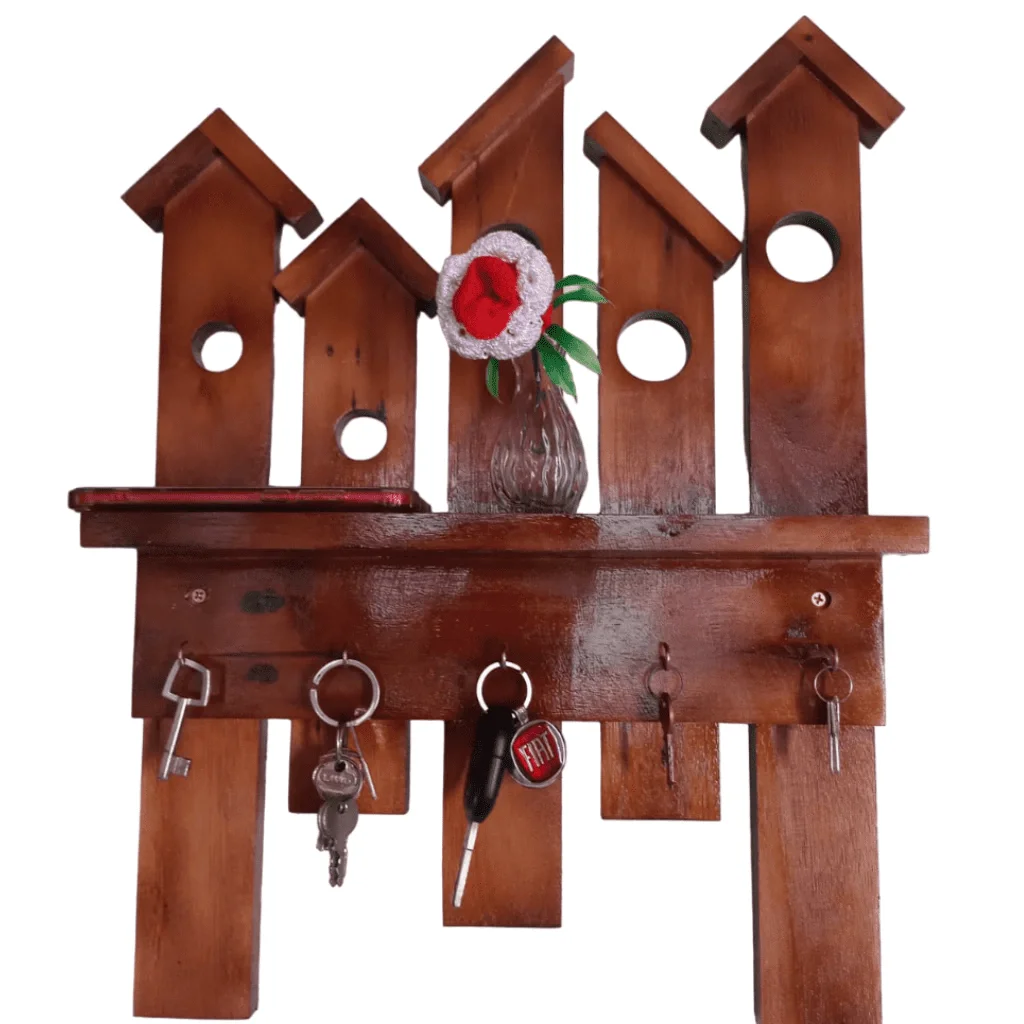 Chaveiro de Parede Porta Chave Casinhas Nicho Madeira Cor Imbuia - 9