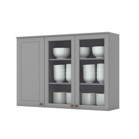 Armário Aéreo 120cm 3 Portas com 2 de Vidro Henn Nova York Cinza HP