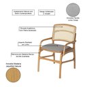 Ver imagem 3 de Cadeira de Jantar Florença Madeira Jequitibá Natural com Estofado Linho Cinza Encosto de Palha e Bra